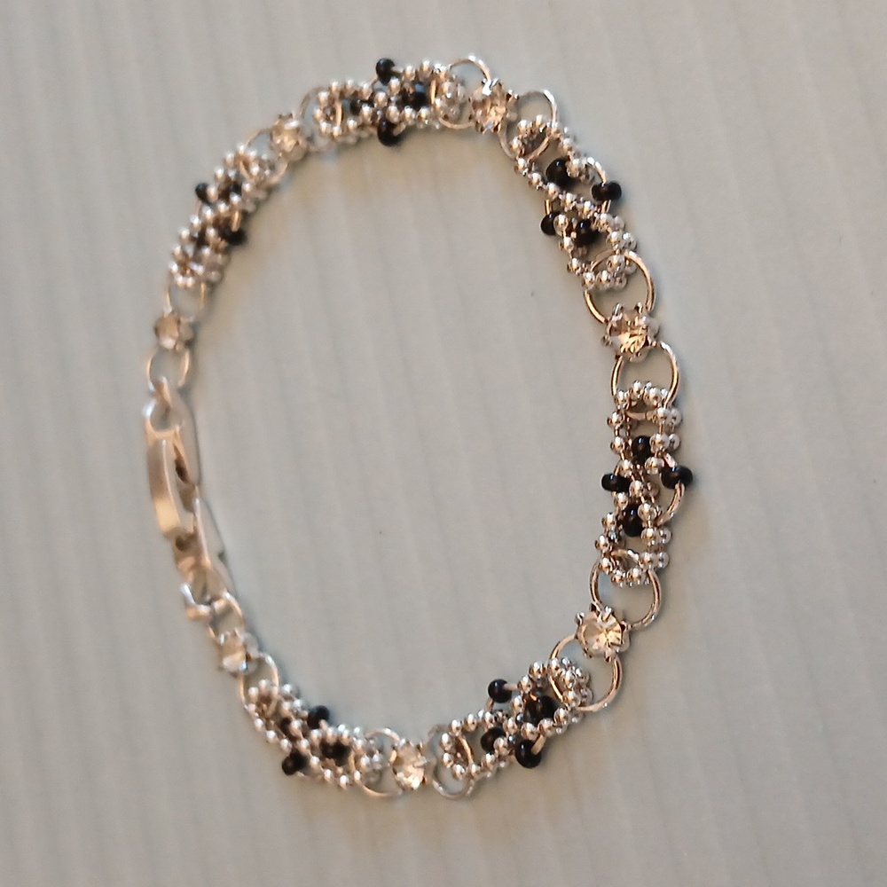 Women's Black And silver Beaded Embellished Statement Bracelet - Picture 4 of 16